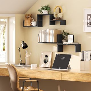 Set 5 Estantes de Pared de Madera Maciza Negro