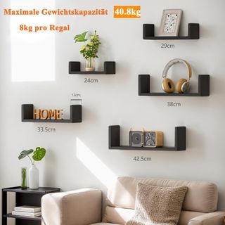 Set 5 Estantes de Pared de Madera Maciza Negro