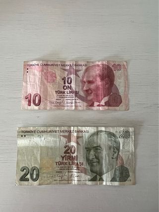Billetes 10 y 20 Liras Turcas antiguas