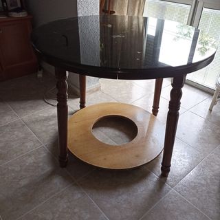 Mesa redonda de camilla vestida y tapete cristal