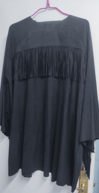 Chaqueta oversize flecos mujer