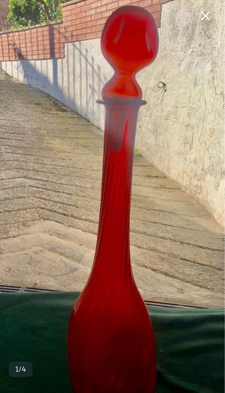 Jarrón Verde Alto - Cristal Rojo Rubi