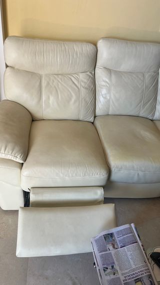 Sofá de piel beige 3+2 plazas