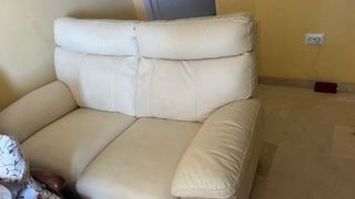 Sofá de piel beige 3+2 plazas