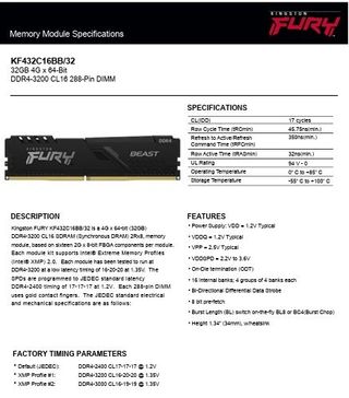 Kingston Fury Beast DDR4 32gb 3200mhz 1,35v cl16