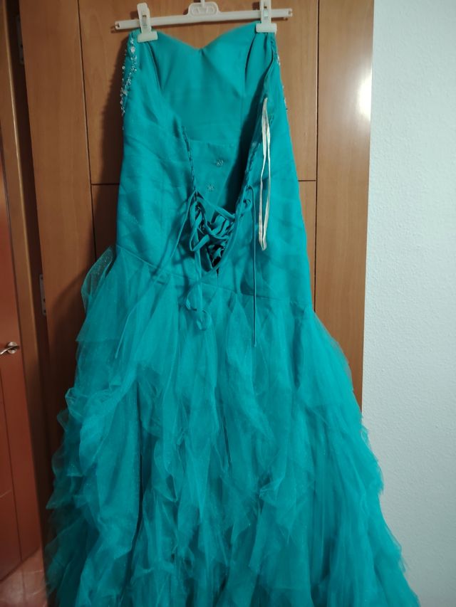 Vestido fiesta turquesa 15 años.