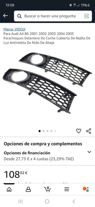 Rejilla Antiniebla Audi a4 2001-2005