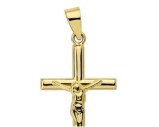 Cruz Cristo Madero Redondo Oro 18 Klt