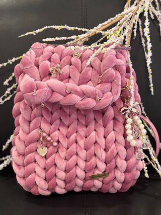 Zaino rosa velluto intrecciato