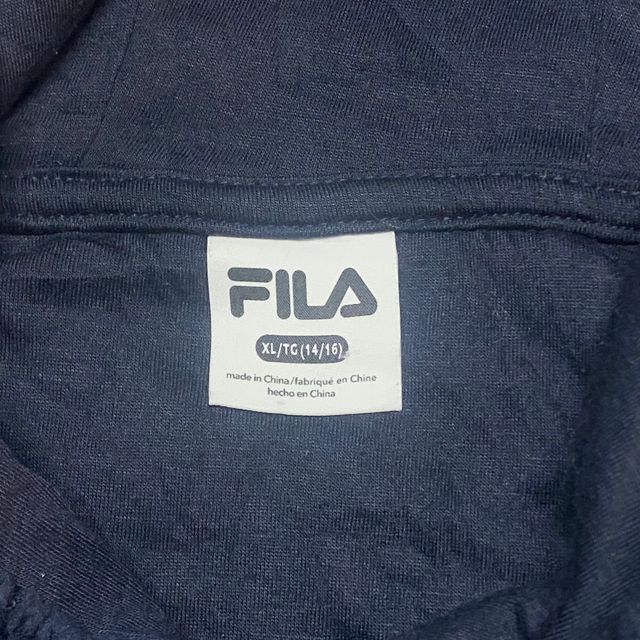 Fila Sherpa Hoodie Navy Red Logo Vintage Y2K