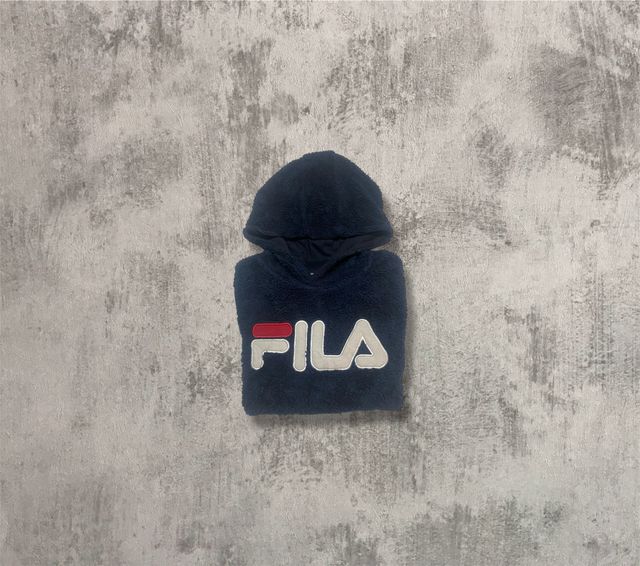 Fila Sherpa Hoodie Navy Red Logo Vintage Y2K