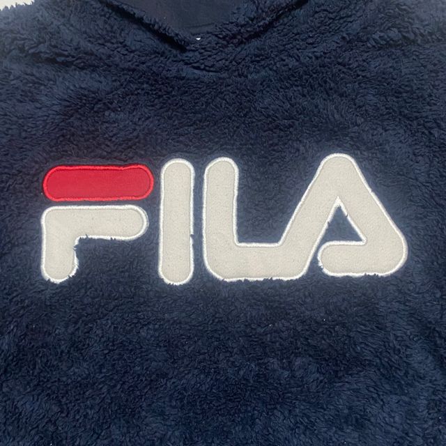 Fila Sherpa Hoodie Navy Red Logo Vintage Y2K