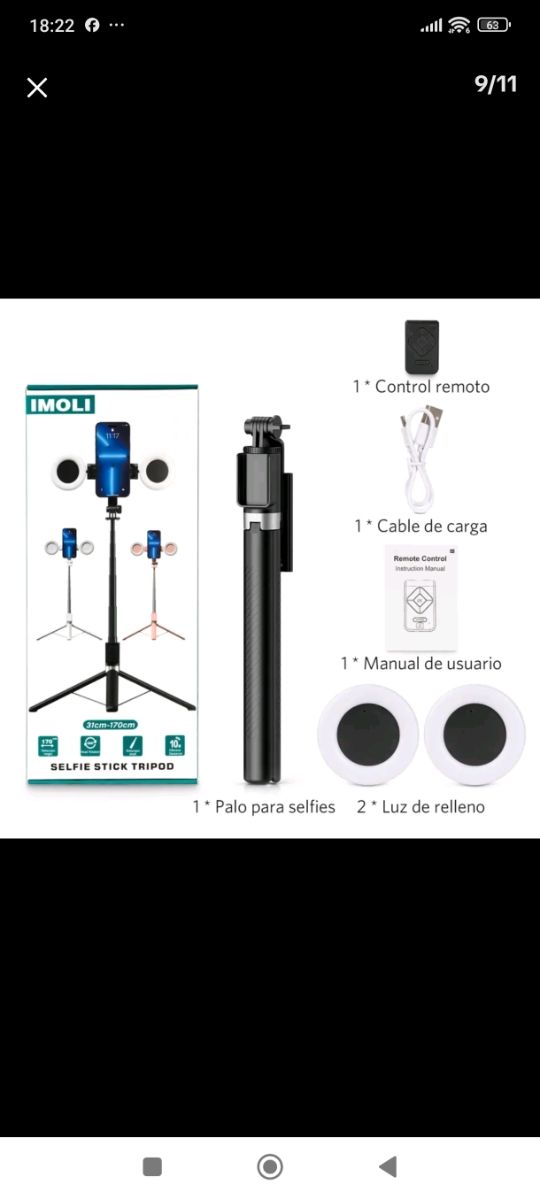 Trípode selfie con luz LED