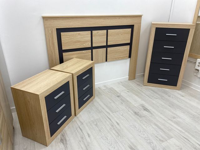 Pack dormitorio: cabecero, 2 mesitas, sinfonier