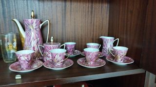 Juego café vintage porcelana rosa
