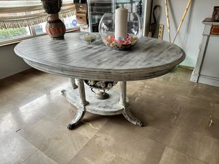 Mesa oval extensible madera - Gris/Blanco