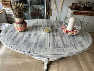 Mesa oval extensible madera - Gris/Blanco