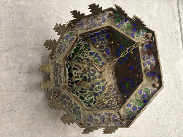 Lampara techo vintage metal y cristal