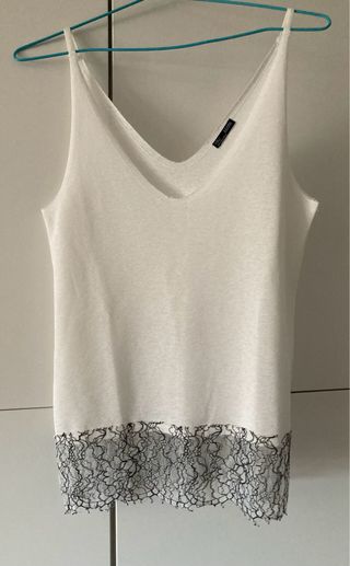 Camiseta Zara blanca talla S - encaje