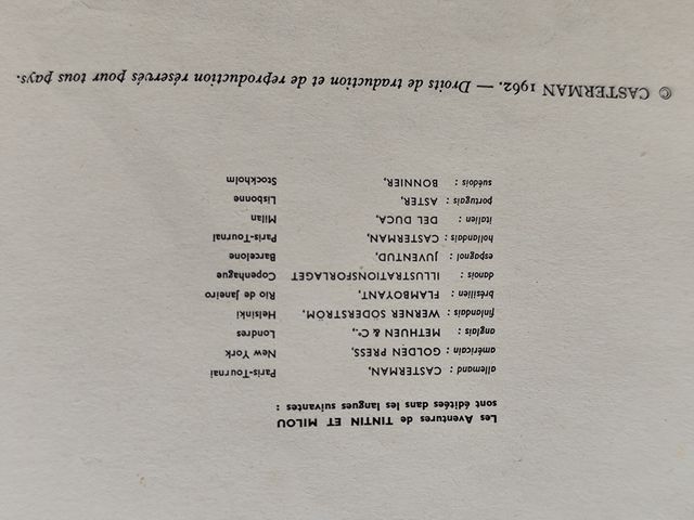 Primera edición, año 1962 Tintín en el cine