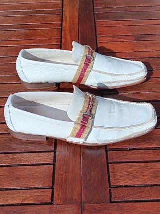 Mocasines blancos horsebit 100% piel