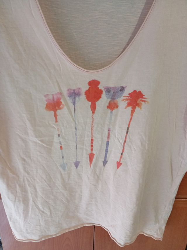 Camiseta beige sin mangas - talla L