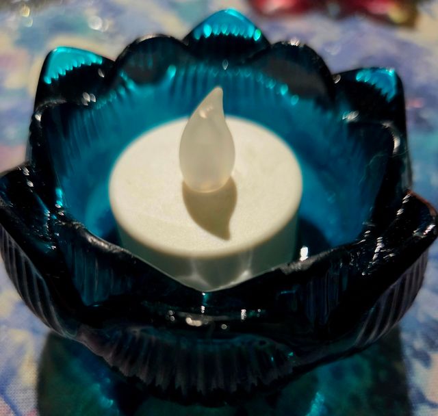 Portavelas azul teal de cristal