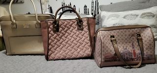 3 Bolsos: Dorado, Rosa - ¡Como nuevos!
