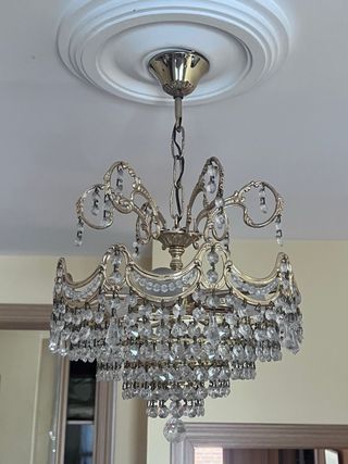 Lámpara techo lágrimas de cristal dorada