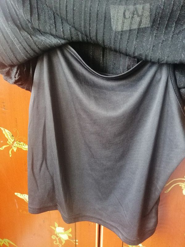 Conjunto camisa pantalón cropped lurex negro T14+