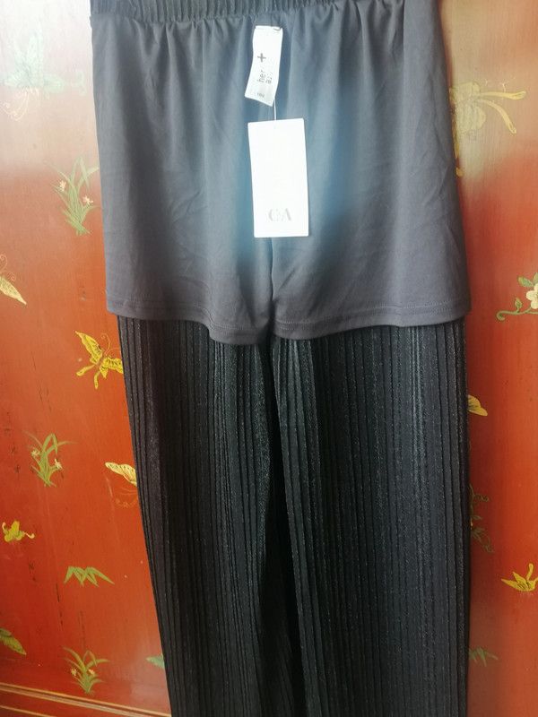 Conjunto camisa pantalón cropped lurex negro T14+