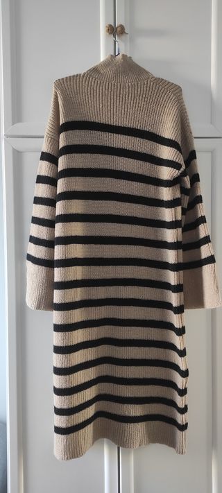 Vestido jersey rayas beige-negro