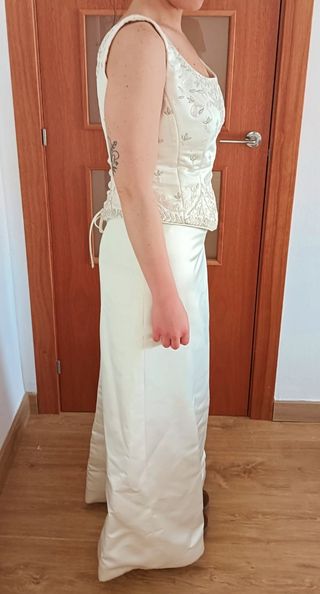 Vestido novia beige/blanco