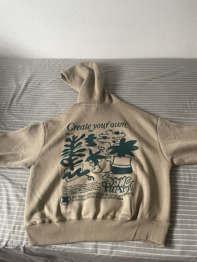 Sudadera Bershka verde beige talla S