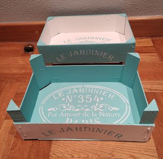 2 Cajas de Madera - Turquesa y Blanco