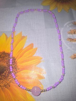 Collar artesanal - Amarillo y Rosa azul,fucsia