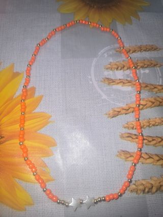 Collar artesanal - Amarillo y Rosa azul,fucsia