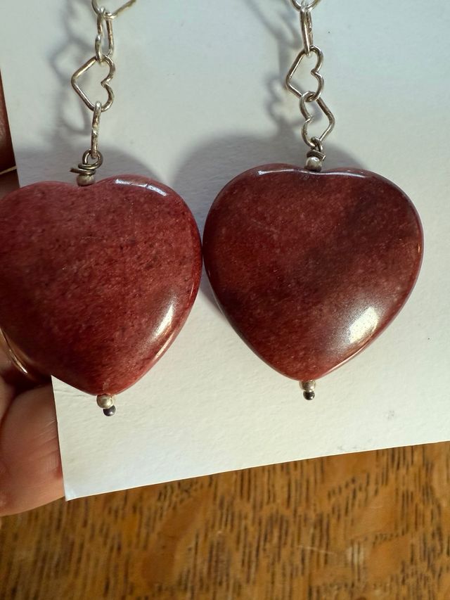 Orecchini cuore pietra rossa argento