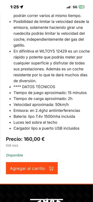 COCHE STORM 1/12 RTR WLTOYS 50 KM/H