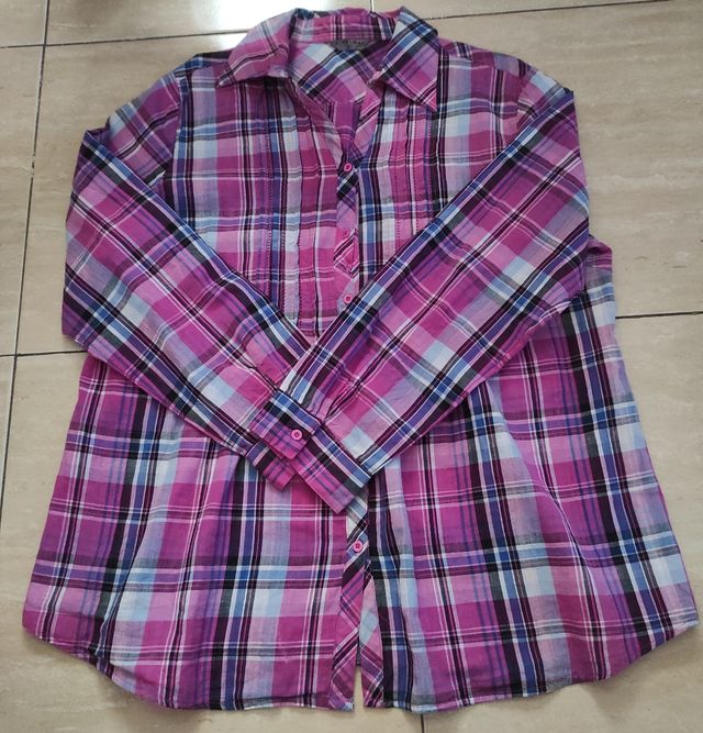 Camisa xadrez rosa/roxa