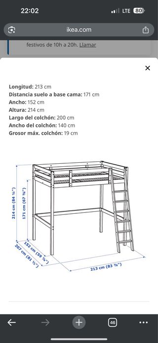 Estructura cama alta blanca Ikea - juvenil