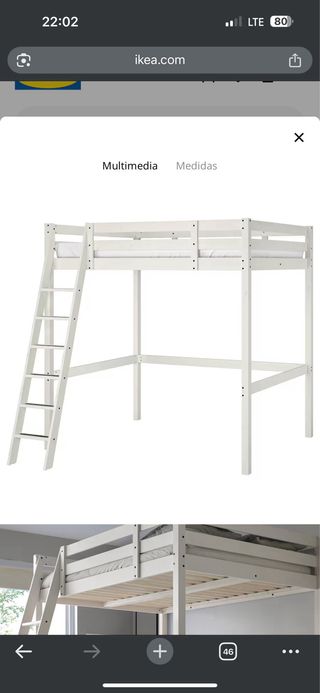 Estructura cama alta blanca Ikea - juvenil