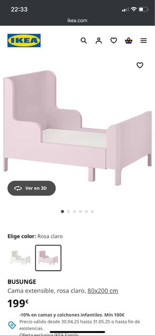 Cama infantil extensible BUSUNGE IKEA - Rosa