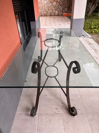Mesa jardín o interior cristal y forja