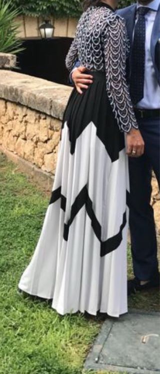 Vestido fiesta blanco y negro y azul