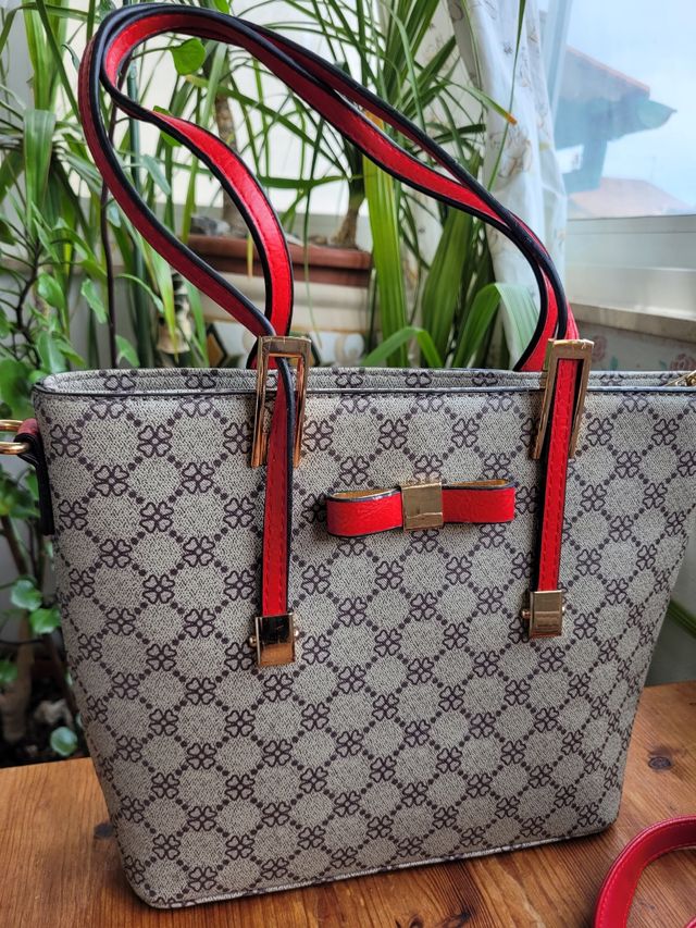 Borsa a mano vintage grigio-rossa