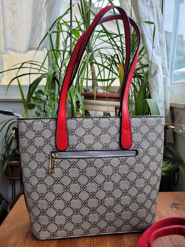 Borsa a mano vintage grigio-rossa