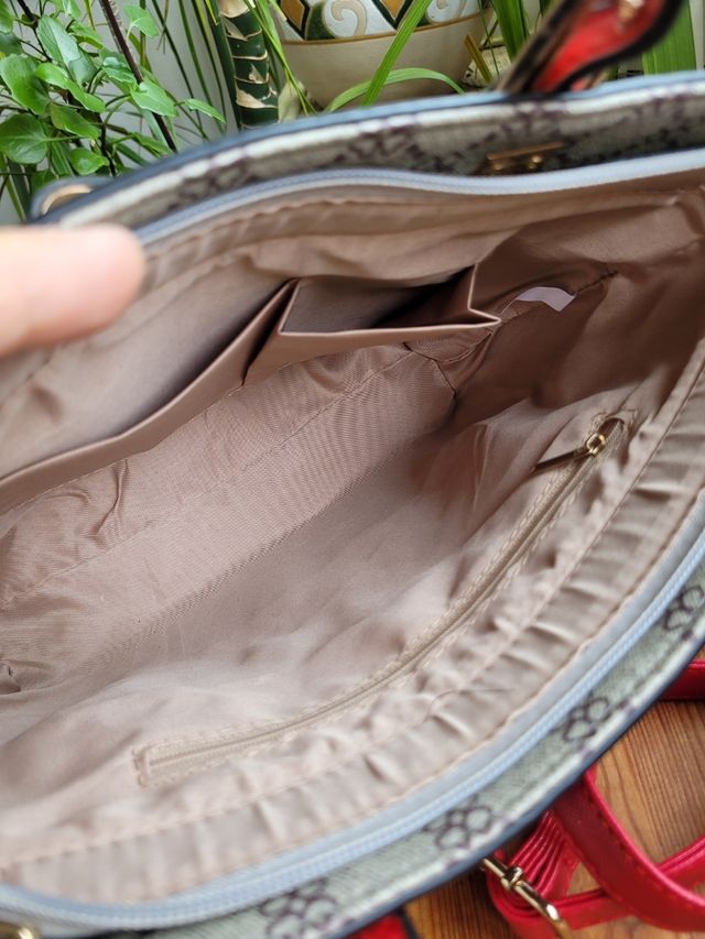 Borsa a mano vintage grigio-rossa