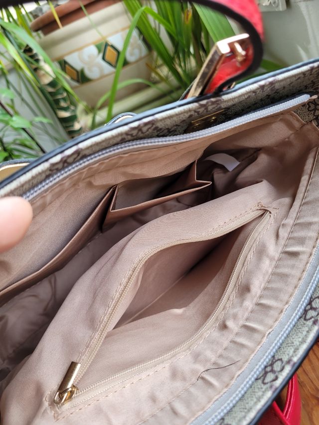 Borsa a mano vintage grigio-rossa