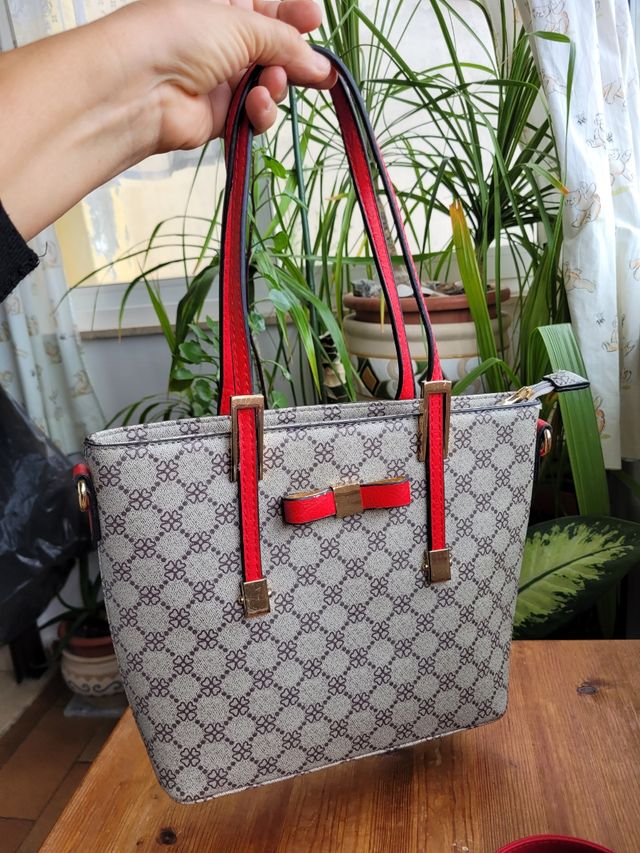 Borsa a mano vintage grigio-rossa